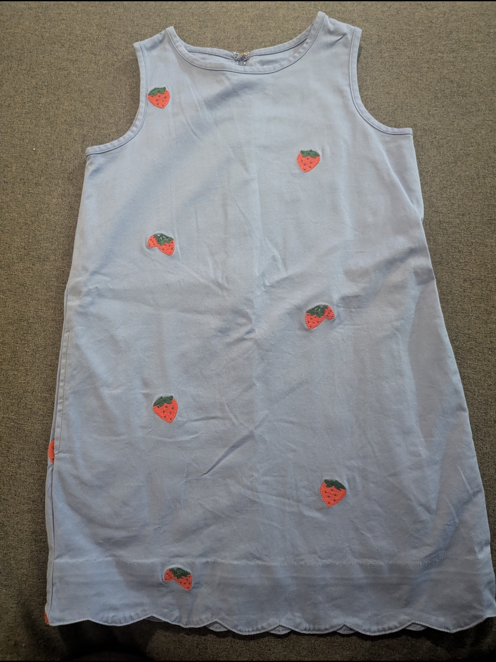 Classic Prep Light Blue Strawberry Embroidered Girls' Casual Dress